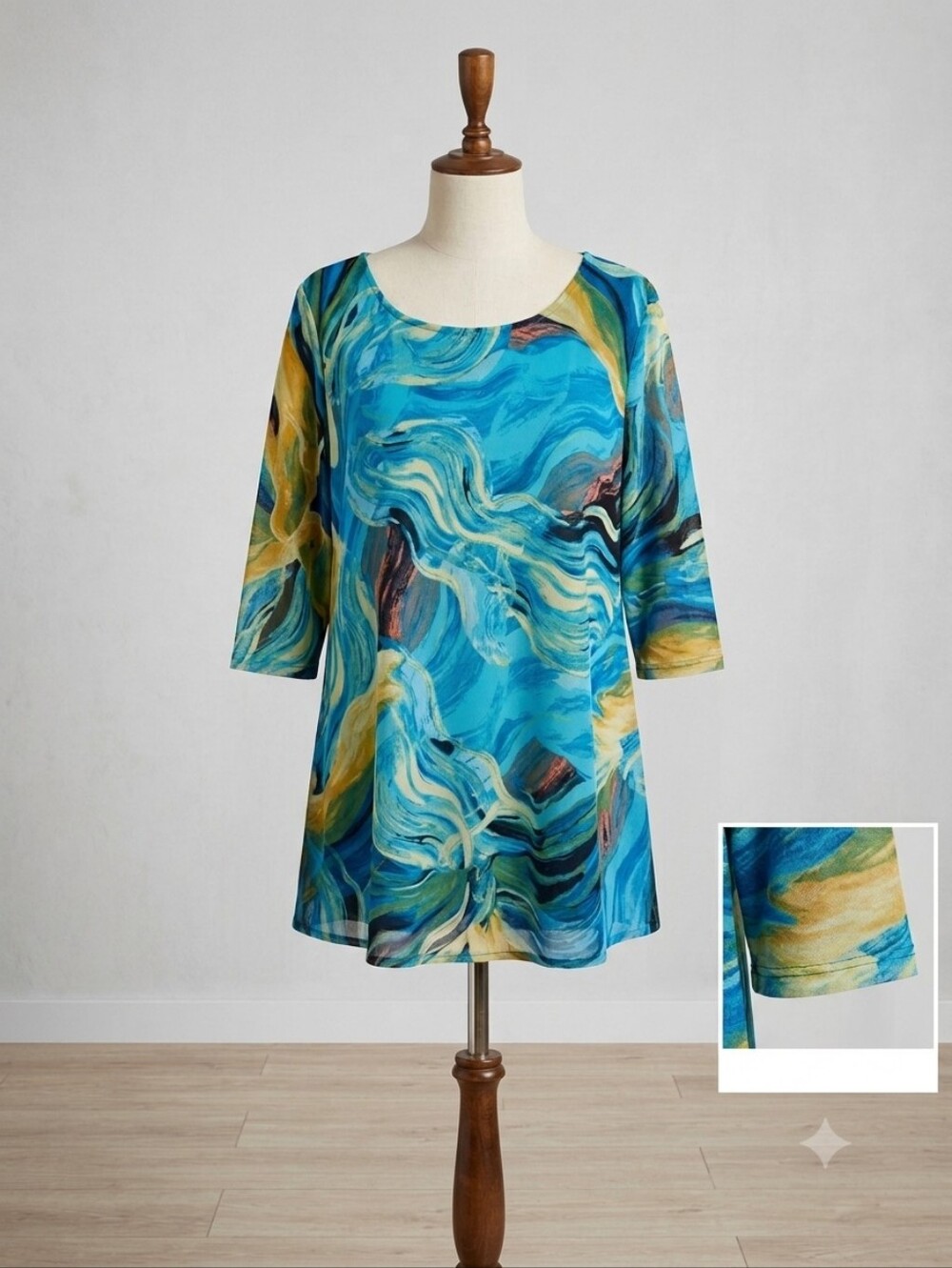 Antthony NWT Blue & Teal Swirl Print Women's Tunic Top, Size 1X